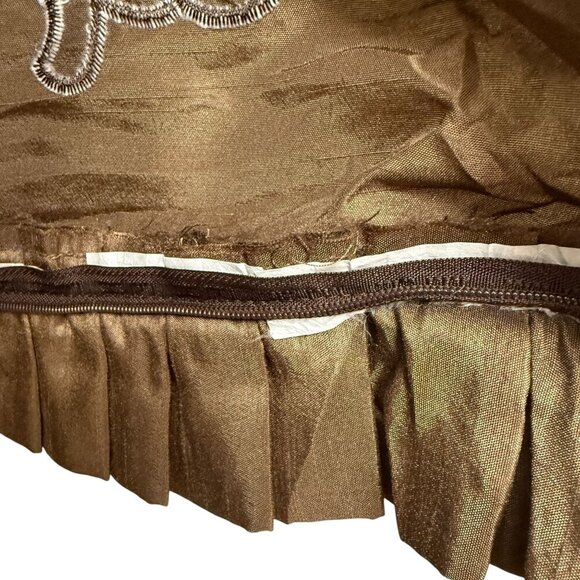 Embroidered Euro Sham Brown Ruffle Border Veratex Zippered Pillow Cover 26" Sq - Picture 8 of 8